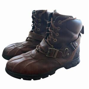 RALPH LAUREN Brown POLO FELTWELL Leather HIKING Utility BOOTS Size 10 Thrashed